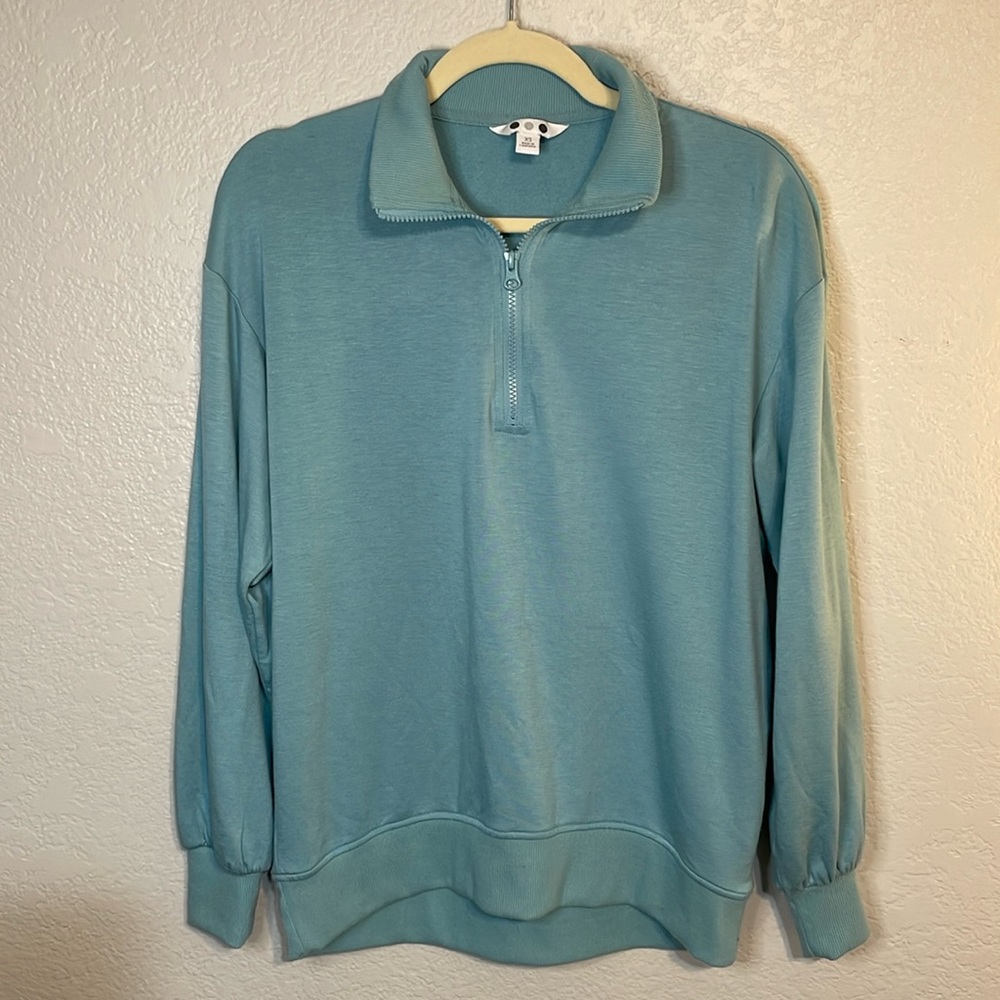 3 Dots Teal Quarter Zip Pullover Sweater - XS